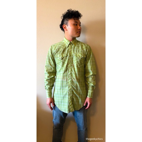 Vintage H Bar C Western Pearl Snap Long Tail Shirt - Picture 1 of 8